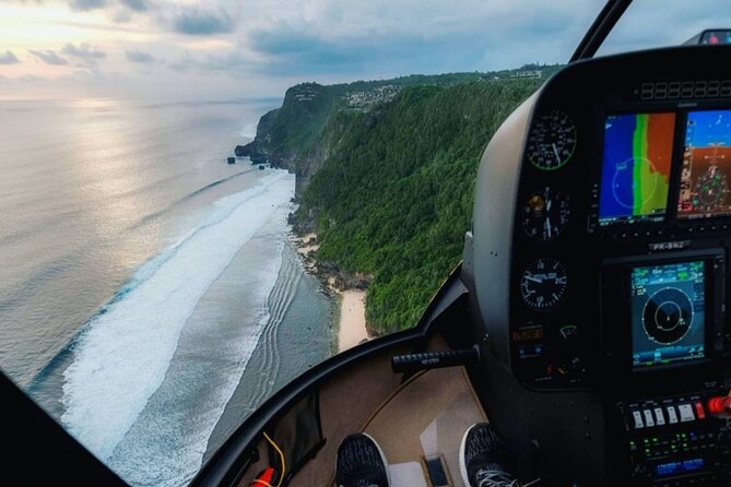 Above the Island of Gods Helicopter Tour - Flying toward Uluwatu Temple’s cliff edge